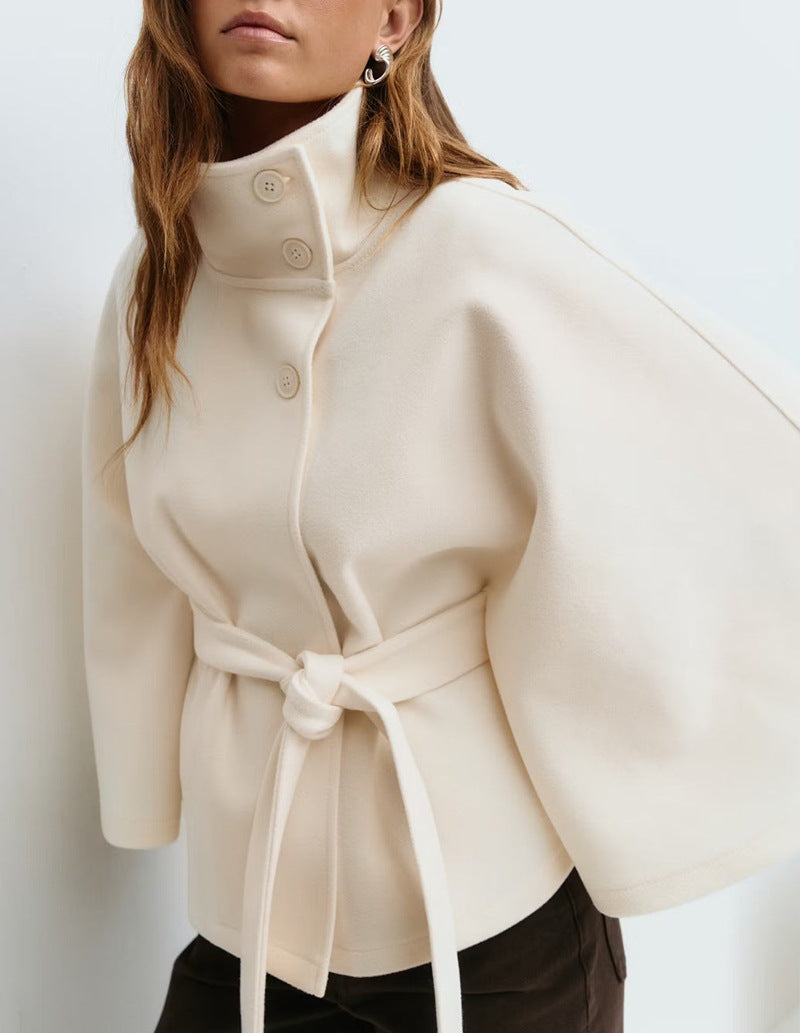 Sculpted Wool-Blend Belted Cape Jacket