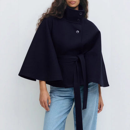 Sculpted Wool-Blend Belted Cape Jacket