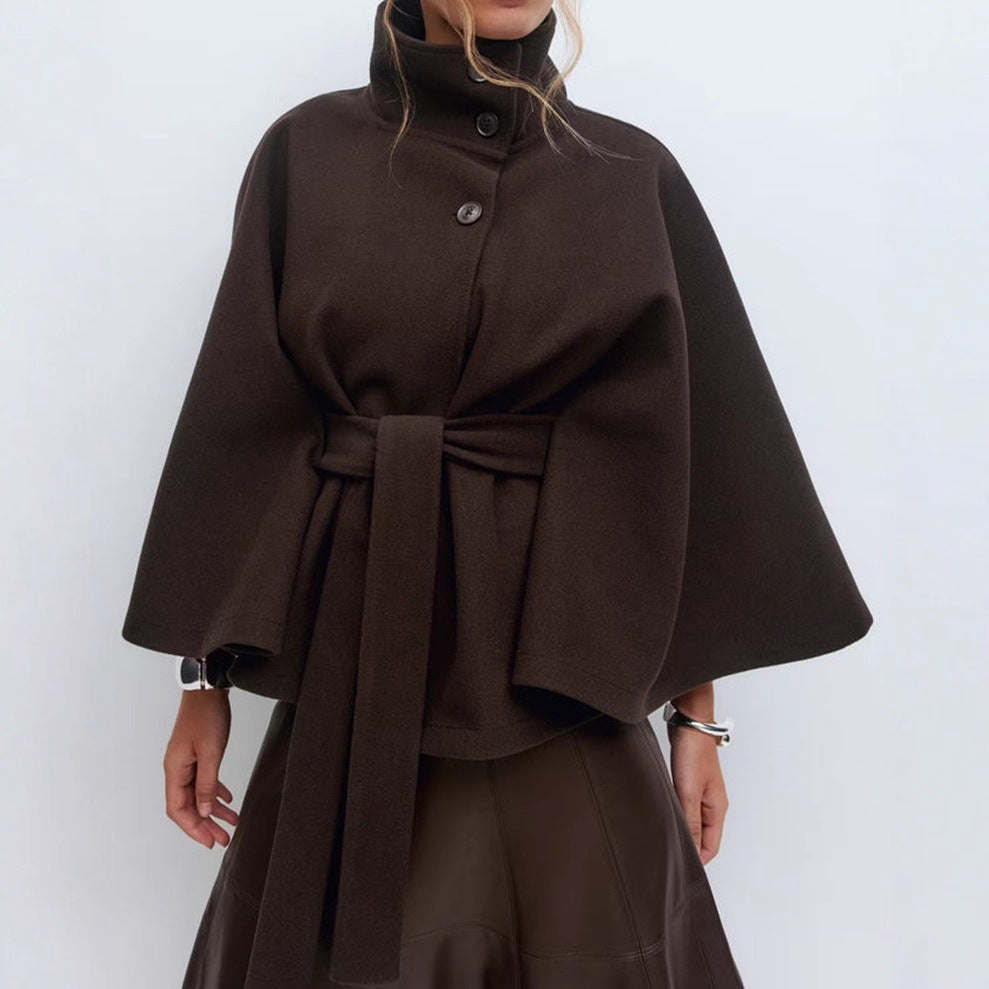 Sculpted Wool-Blend Belted Cape Jacket