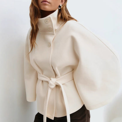 Sculpted Wool-Blend Belted Cape Jacket
