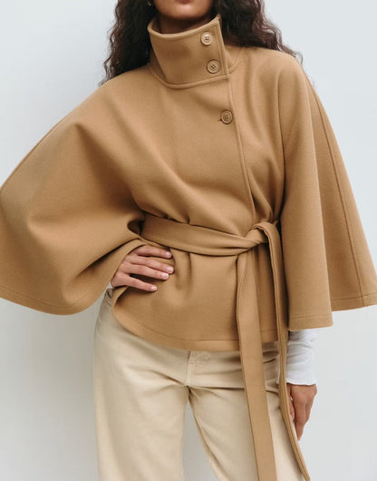 Sculpted Wool-Blend Belted Cape Jacket