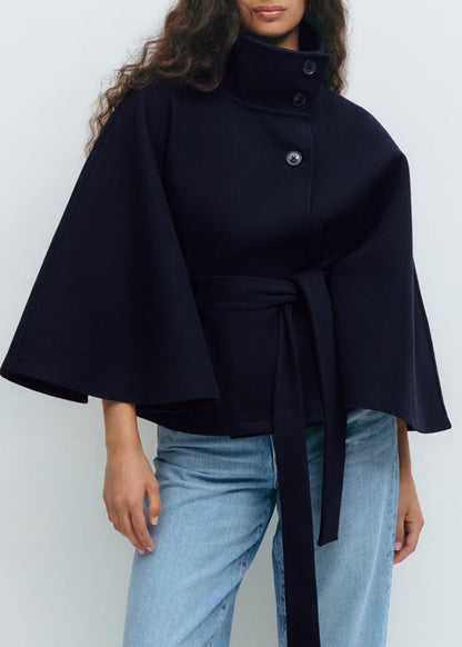 Sculpted Wool-Blend Belted Cape Jacket