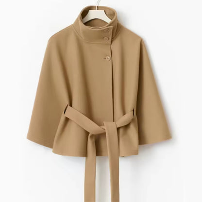 Sculpted Wool-Blend Belted Cape Jacket
