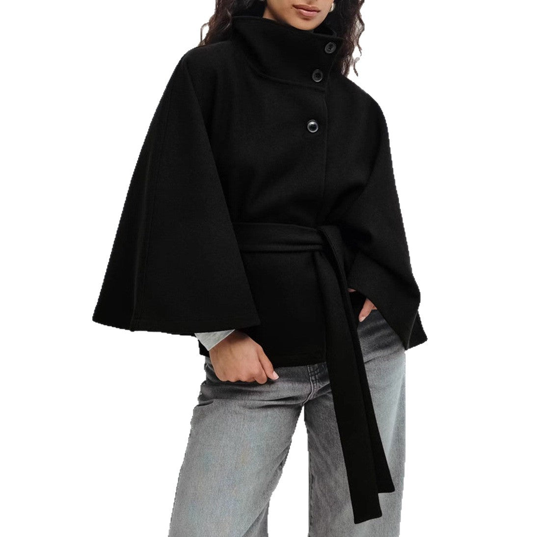 Sculpted Wool-Blend Belted Cape Jacket