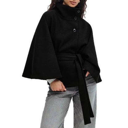 Sculpted Wool-Blend Belted Cape Jacket